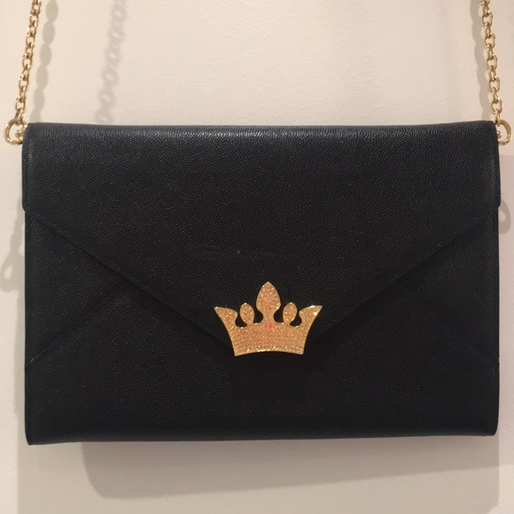 J. Estina Black Leather Purse with Faux Gold Chain - Picture 1 of 14